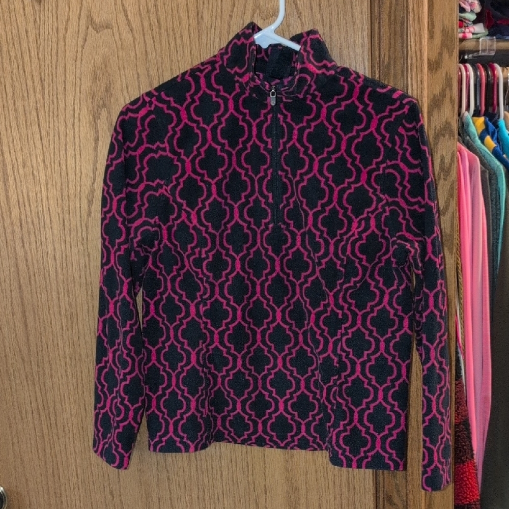 Lands' End Navy Blue and Pink Zigzag Pullover